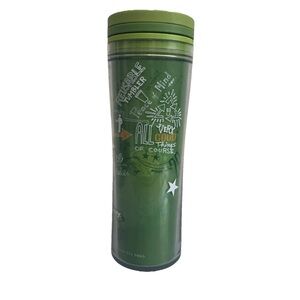 2009 Starbucks Green Recycle Travel Tumbler Mug Venti 20 fl oz Great Recycle Msg
